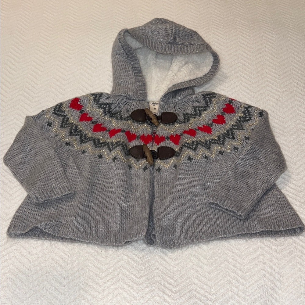 OshKosh B'gosh Gray Hooded Sweater with Red Pattern